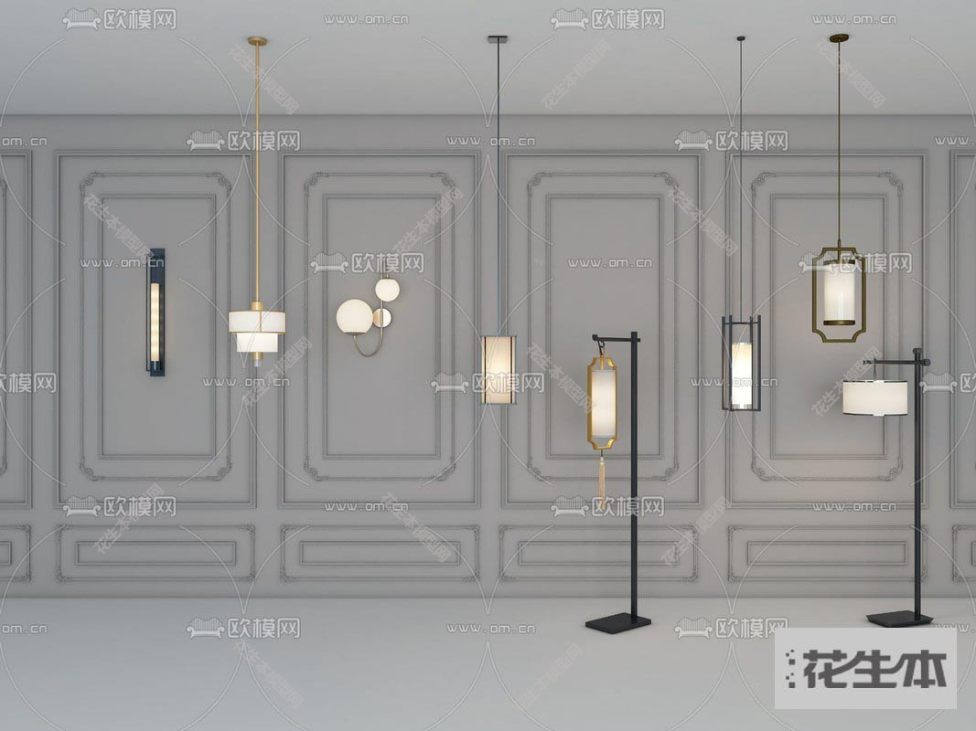现代灯具组合3d模型「免费下载」新吊灯落地灯壁灯组合3d模型 ID755559.jpg(1)