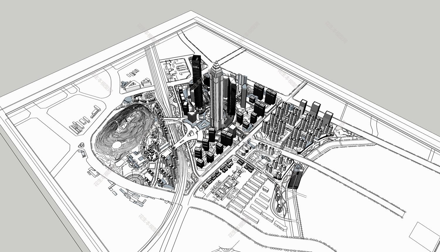 现代城市建设一体化建设su模型「免费下载」重磅来袭，城市设计，办公+住宅区一体化设计模型--3.jpg(3)