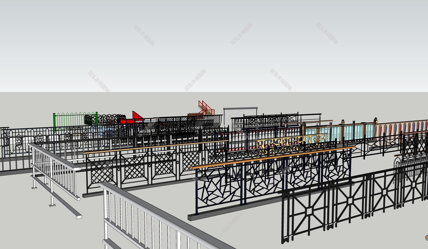 现代栏杆组合su模型「免费下载」各种精美栏杆.jpg(1)