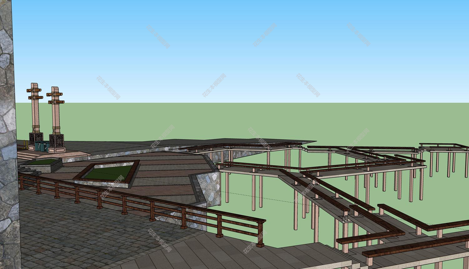 现代湿地码头灯塔su模型「免费下载」湿地码头门楼灯塔步道-5.jpg(4)