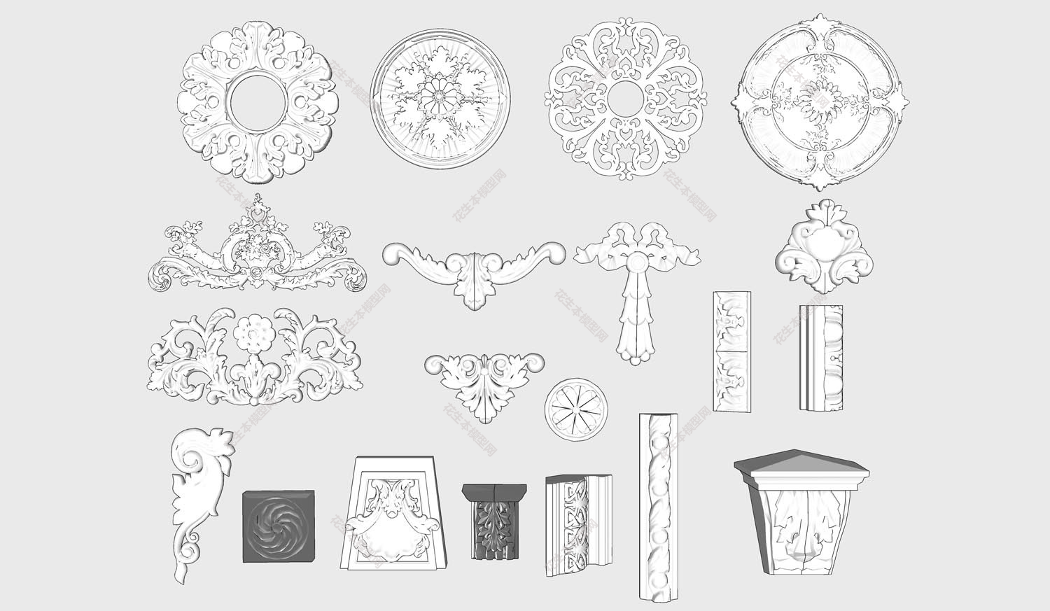 欧式石膏雕花构件su模型「免费下载」欧式石膏雕花构件.jpg(1)