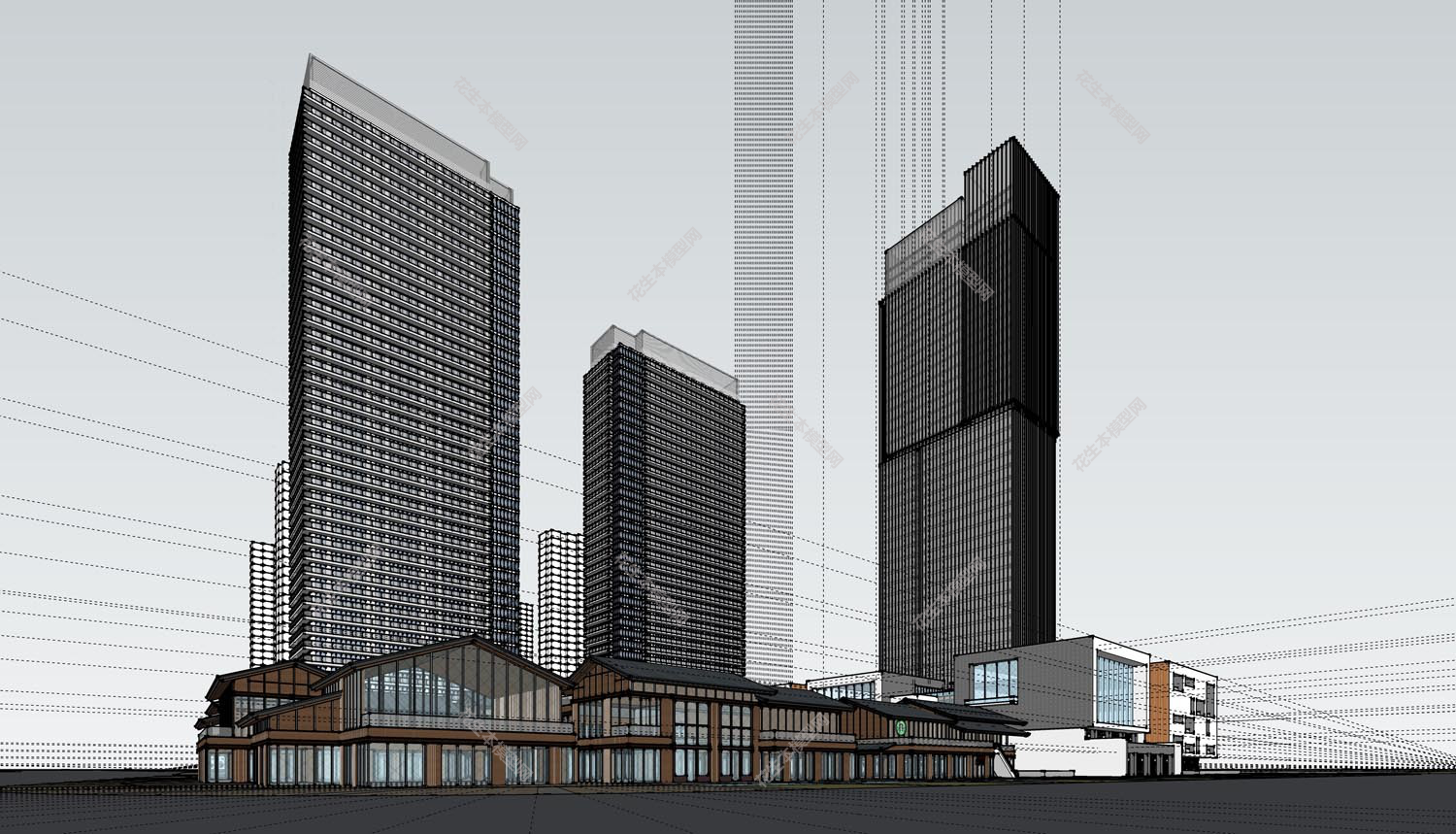 金地建筑高层综合体太古su模型下载金地南京超高层综合体+太古里 中式风格-4.jpg(5)