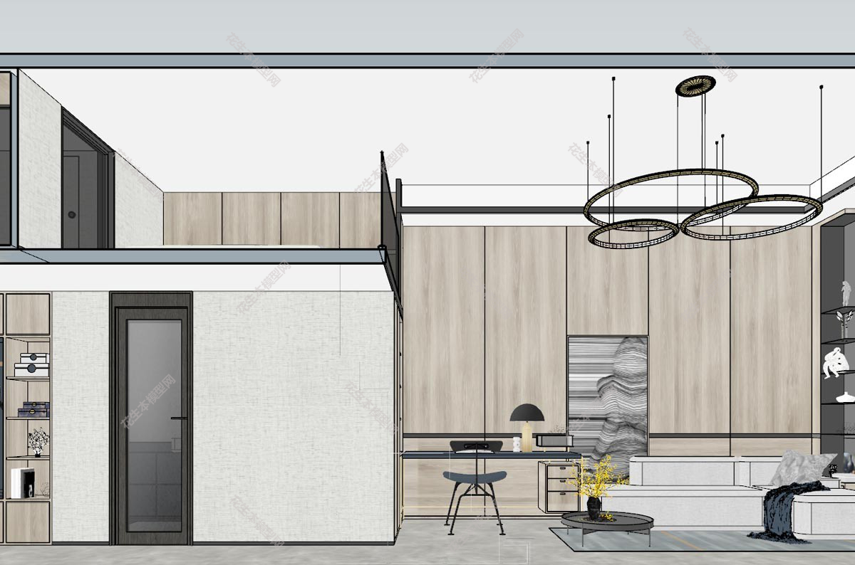 现代客厅su草图模型下载loft单身公寓室内设计SU模型ID_162179229.jpg(1)