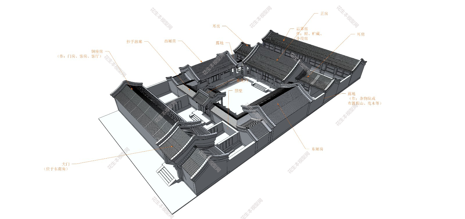 现代标准北京四合院别墅su免费模型下载01.jpg(2)