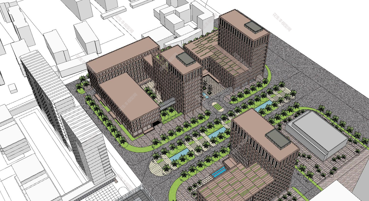 现代高层住宅规划su模型下载新建文件-1.jpg(1)