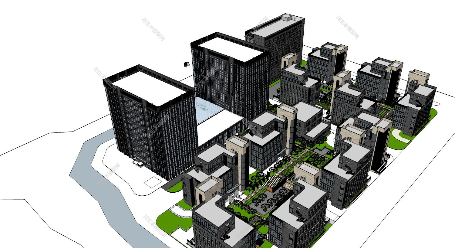 现代高层住宅规划su模型下载新建文件-1.jpg(1)