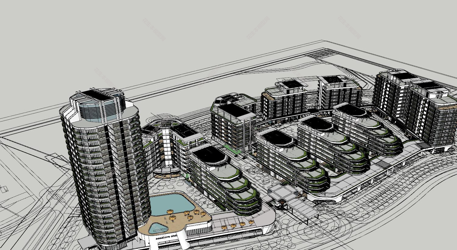 欧式高层住宅规划su模型下载新建文件-1.jpg(1)