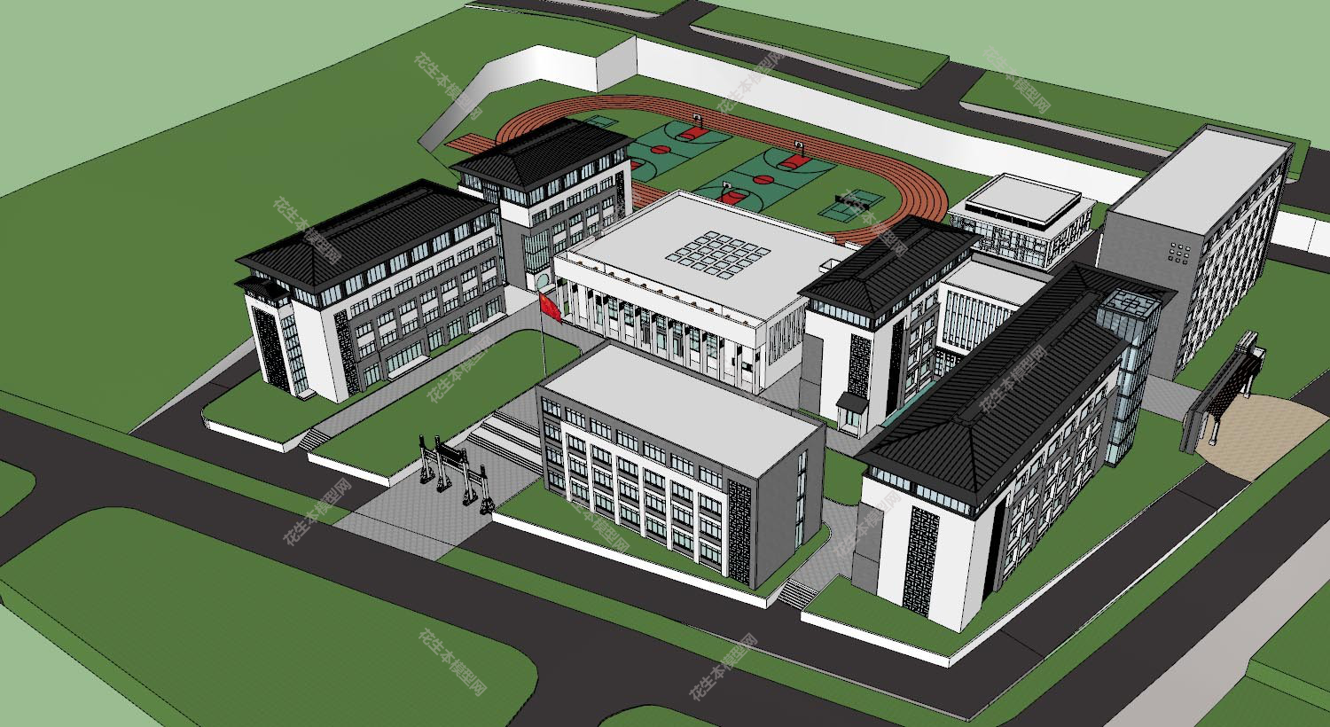 现代学校鸟瞰规划su模型下载新建文件-1.jpg(1)