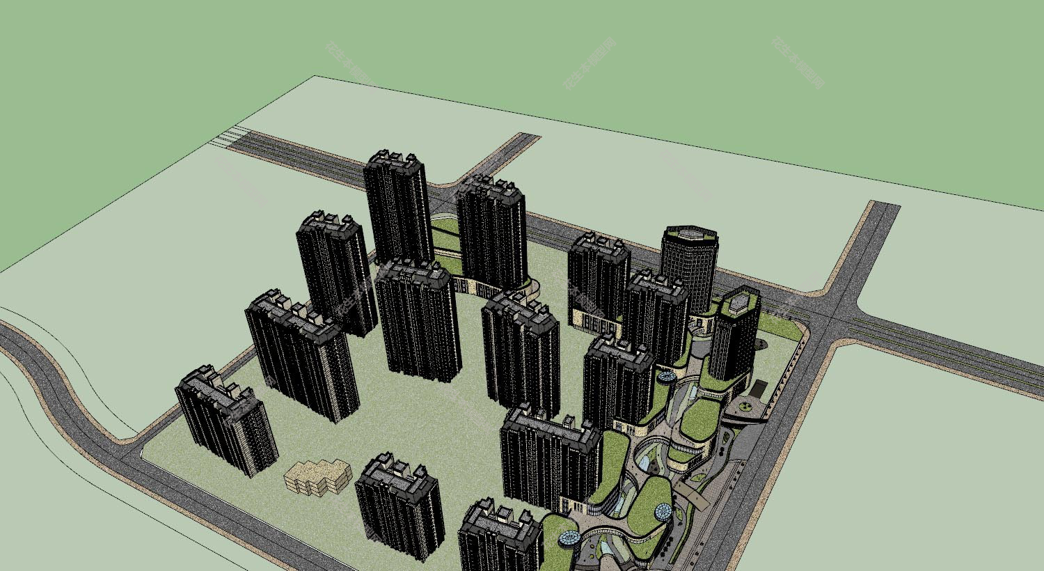 欧式高层住宅鸟瞰规划su模型下载新建文件-1.jpg(1)