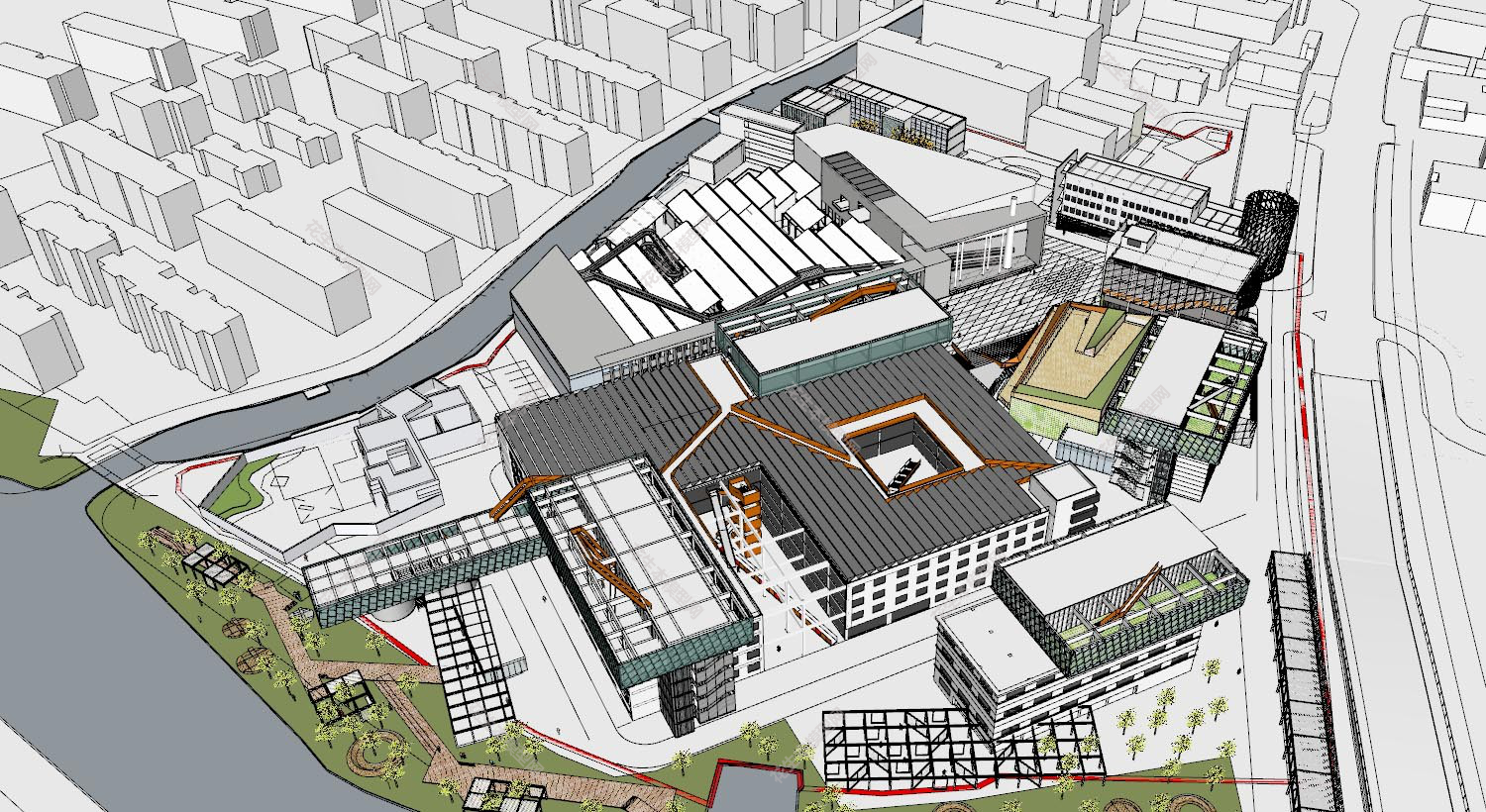 现代商业区规划su模型下载新建文件-1.jpg(1)