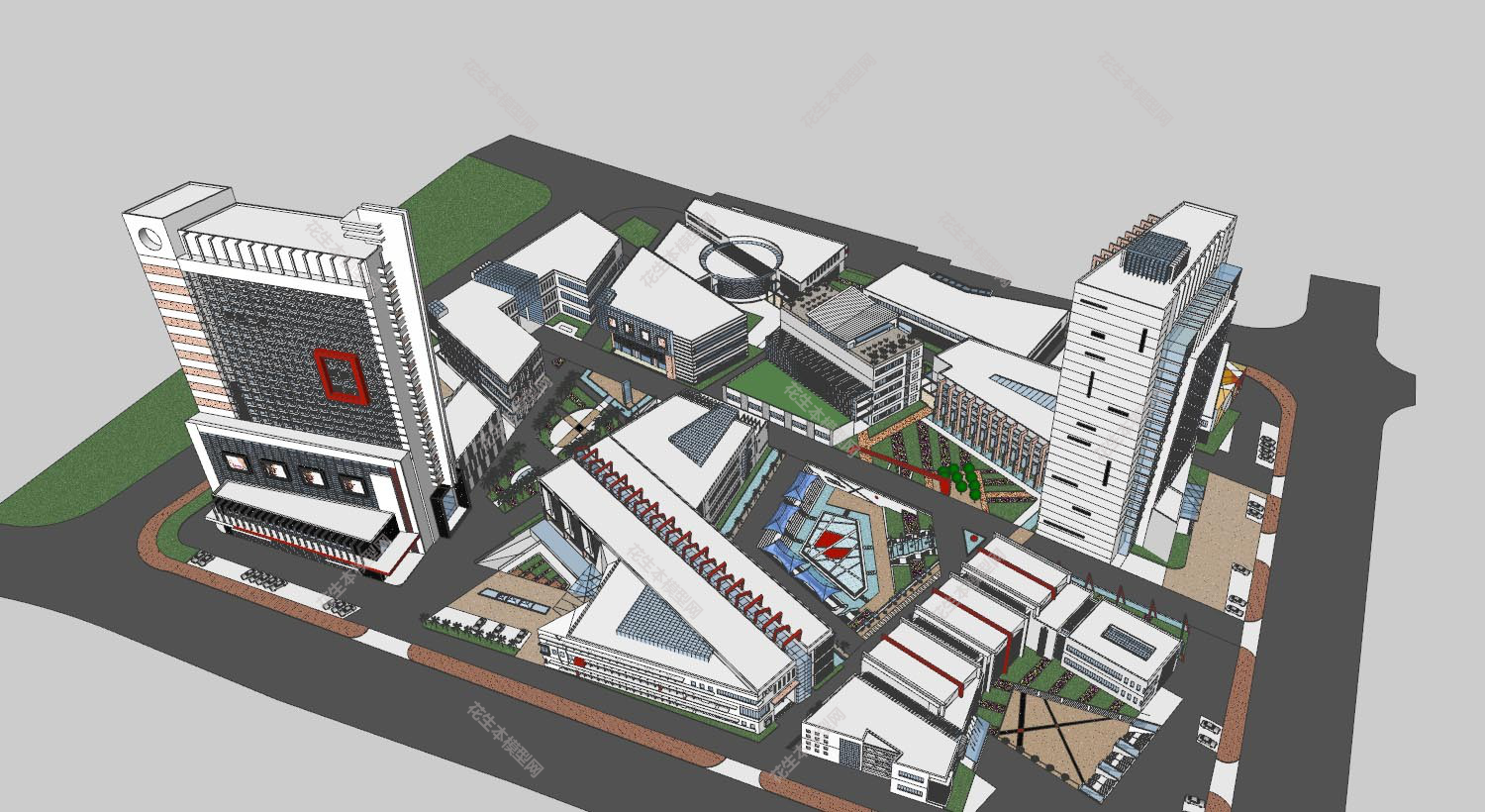 现代商业区规划su模型下载新建文件-1.jpg(1)