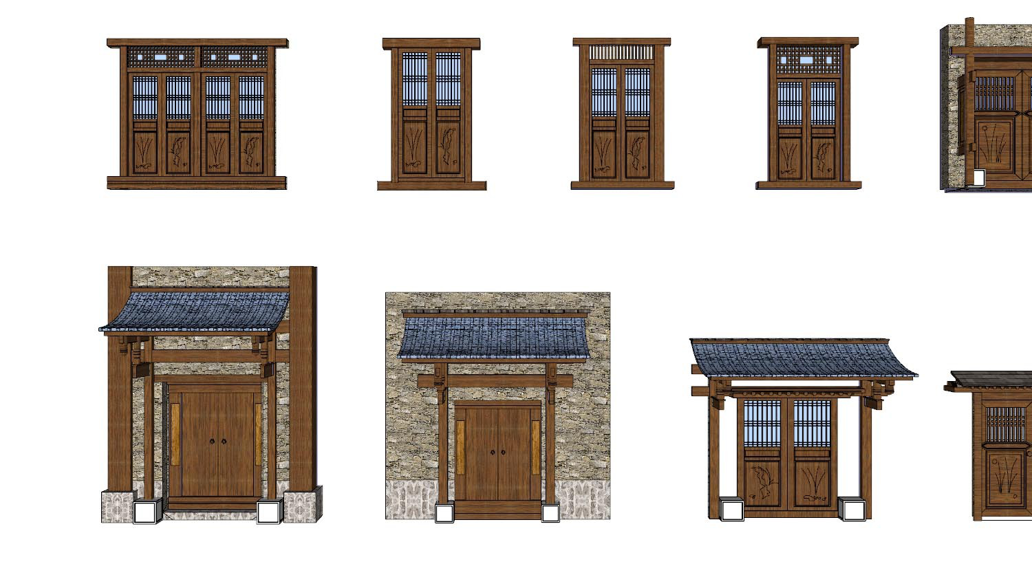 新中式大门构件组合su模型下载新建文件-1.jpg(1)